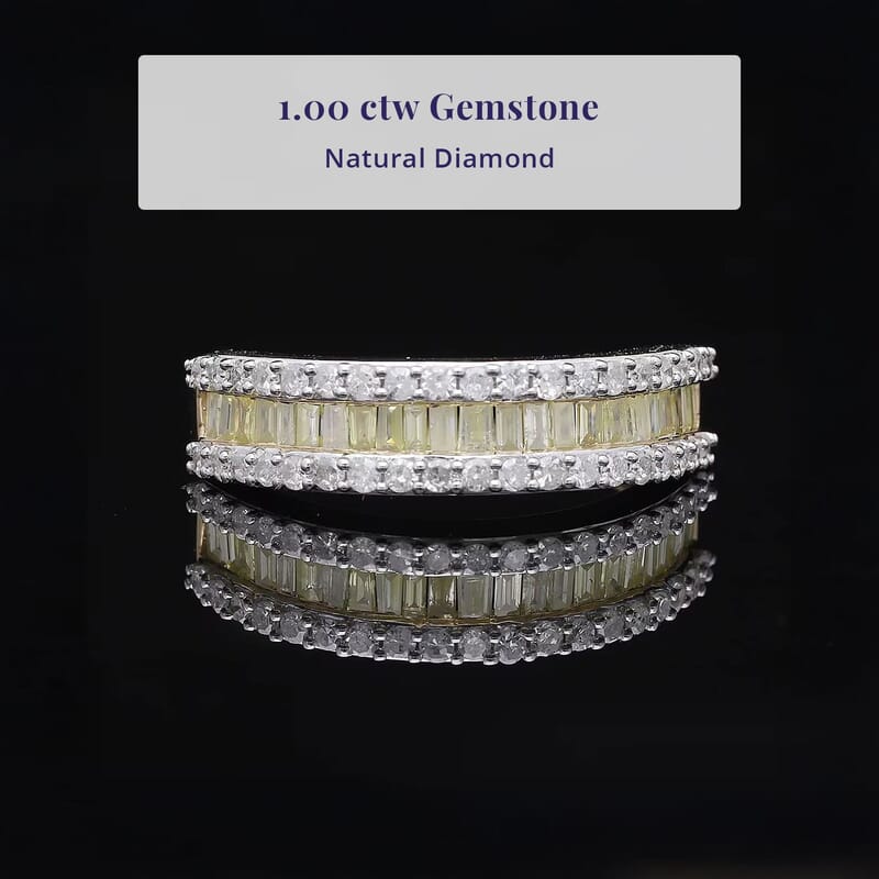 Luxoro I3 Natural Yellow and White Diamond 1.00 ctw Half Eternity Band Ring in 14K Yellow Gold (Size 8.5)