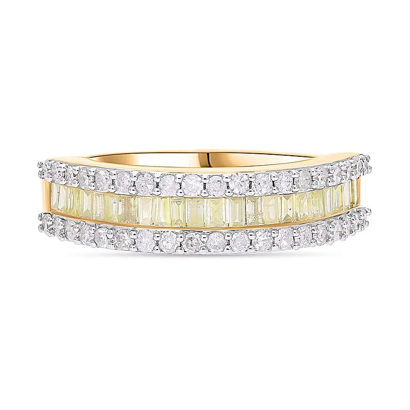 Luxoro I3 Natural Yellow and White Diamond 1.00 ctw Half Eternity Band Ring in 14K Yellow Gold (Size 10.0)