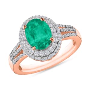 Iliana AAA Kagem Zambian Emerald and G-H SI Diamond 2.40 ctw Double Halo Ring in 18K Rose Gold (Size 10.5) 4.60 Grams