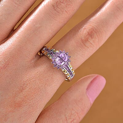 Martha Rocha Kunzite and Madagascar Pink Sapphire 1.65 ctw Royal Bloom Ring 18K Vermeil YG and Rhodium Over Sterling Silver (Size 10.0)