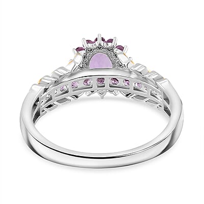 Martha Rocha Kunzite and Madagascar Pink Sapphire 1.65 ctw Royal Bloom Ring 18K Vermeil YG and Rhodium Over Sterling Silver (Size 10.0)