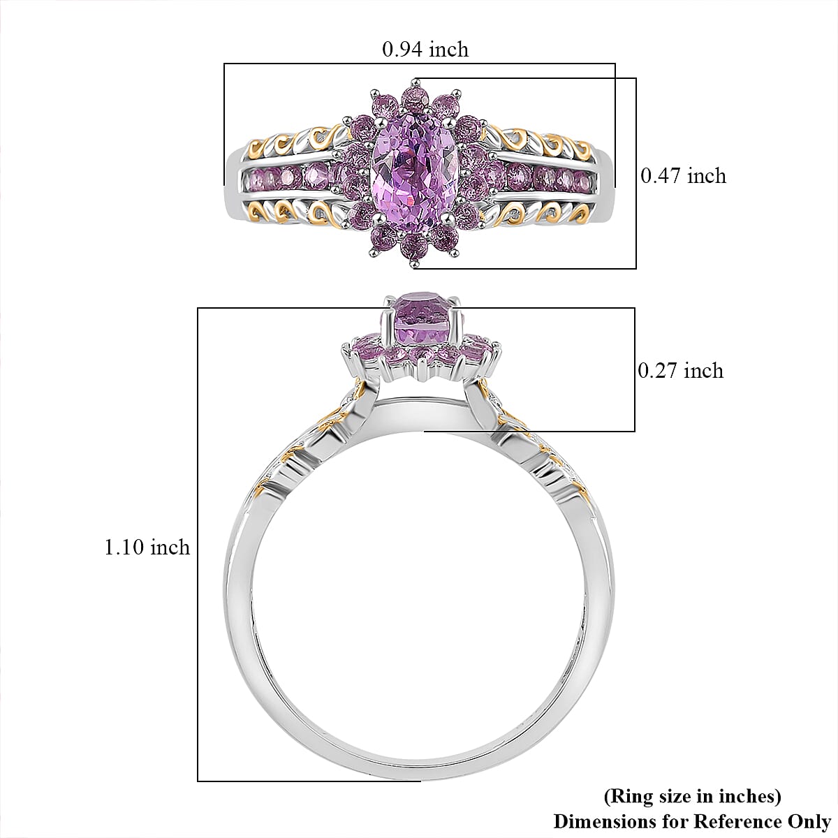 Martha Rocha Kunzite and Madagascar Pink Sapphire 1.65 ctw Royal Bloom Ring 18K Vermeil YG and Rhodium Over Sterling Silver (Size 10.0)