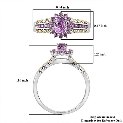 Martha Rocha Kunzite and Madagascar Pink Sapphire 1.65 ctw Royal Bloom Ring 18K Vermeil YG and Rhodium Over Sterling Silver (Size 10.0)