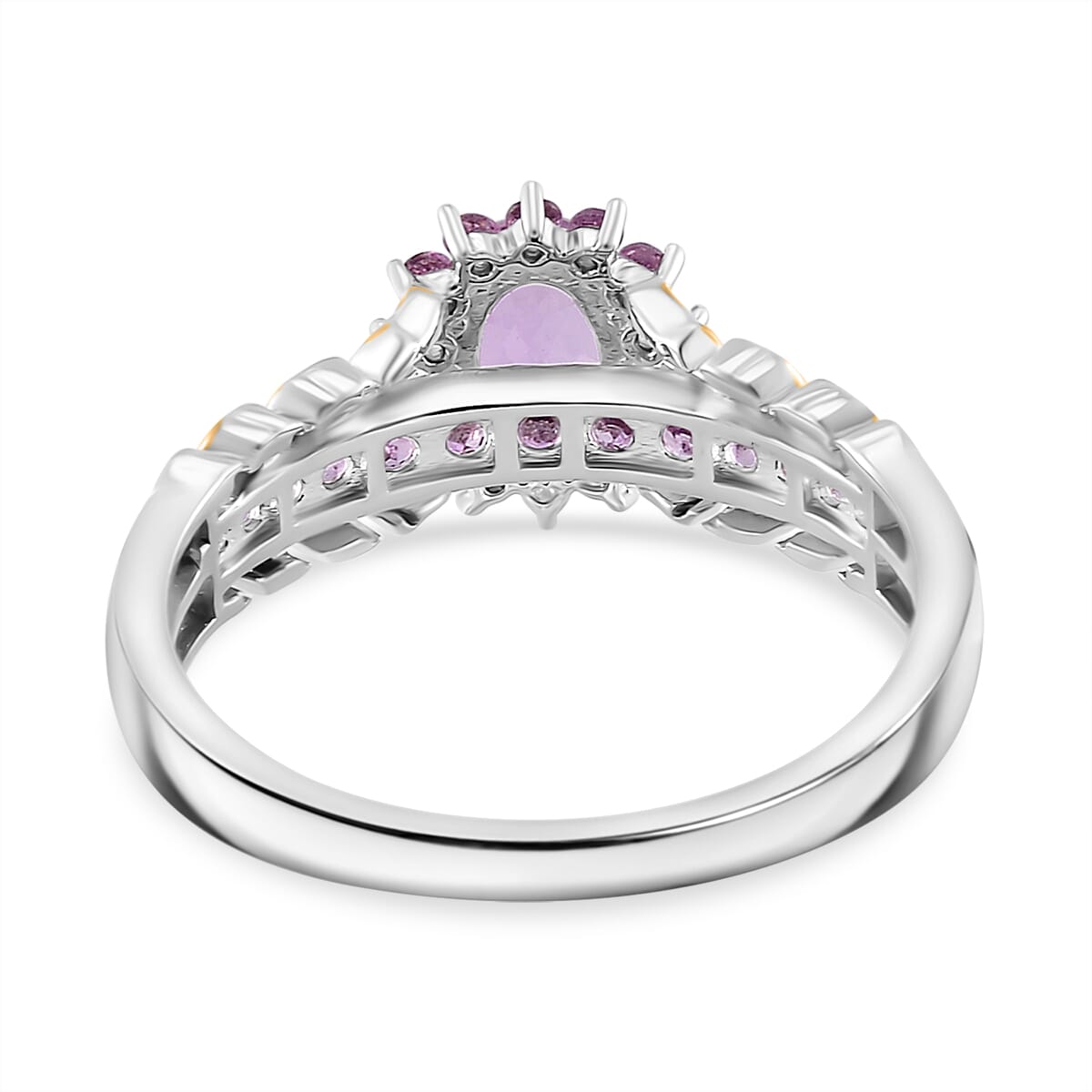 Martha Rocha Kunzite and Madagascar Pink Sapphire 1.65 ctw Royal Bloom Ring 18K Vermeil YG and Rhodium Over Sterling Silver (Size 8.0) image number 3
