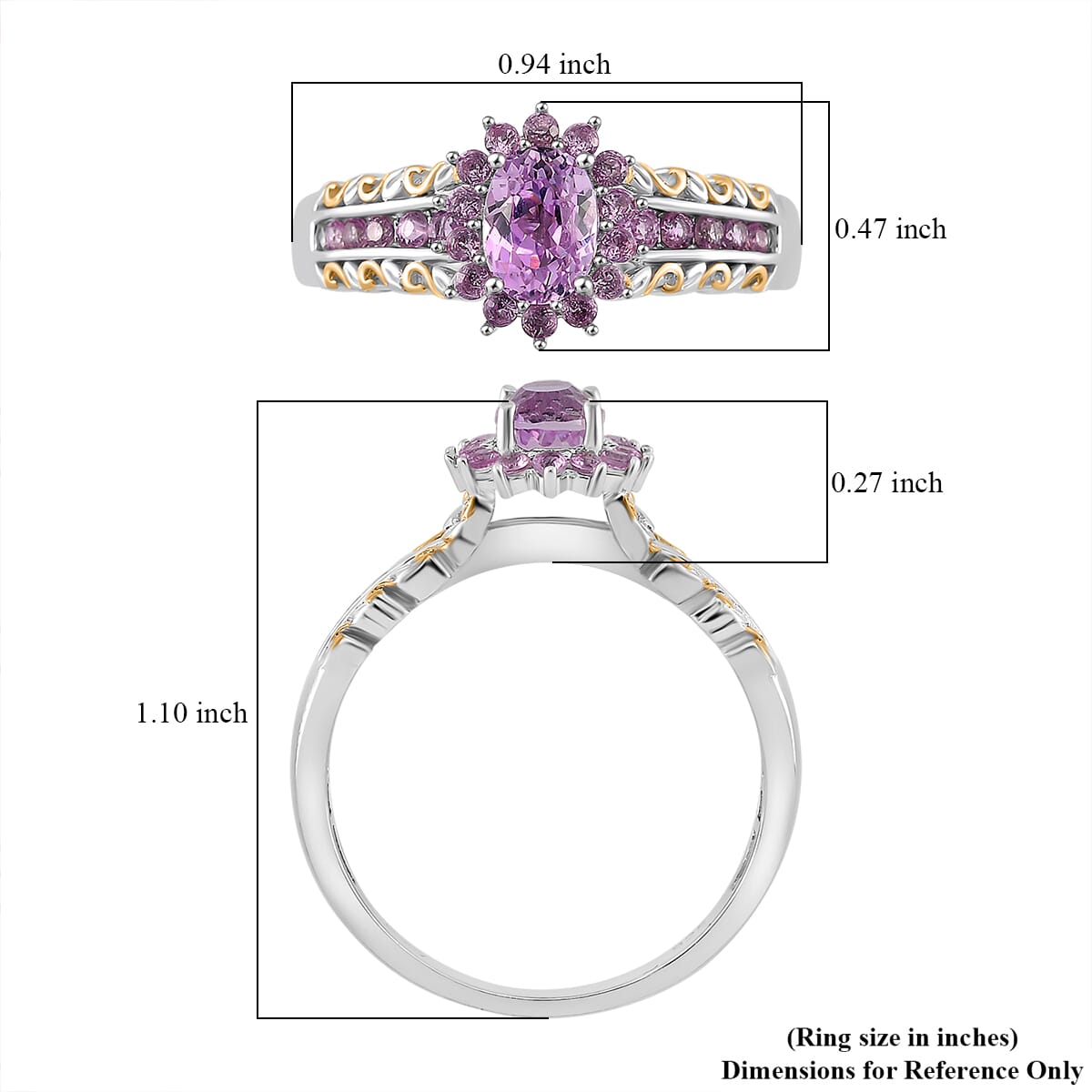 Martha Rocha Kunzite and Madagascar Pink Sapphire 1.65 ctw Royal Bloom Ring 18K Vermeil YG and Rhodium Over Sterling Silver (Size 8.0) image number 4