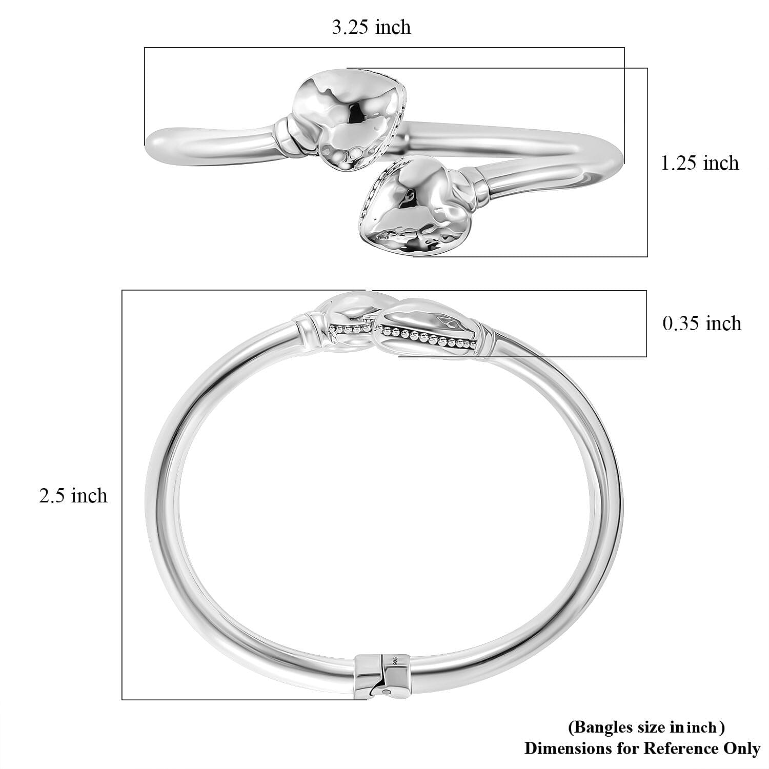 Heart Bypass Bangle Bracelet in Sterling Silver (7.00 In) 13 Grams