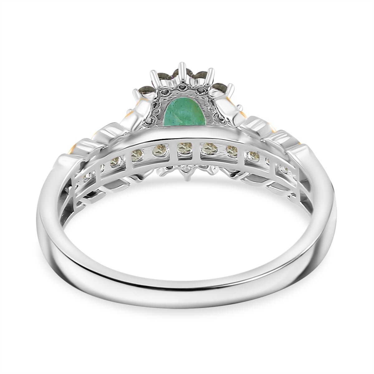 Kagem Zambian Emerald and Madagascar Green Sapphire 1.40 ctw Royal Bloom Ring in 18K Vermeil YG and Rhodium Over Sterling Silver (Size 7.0) image number 3