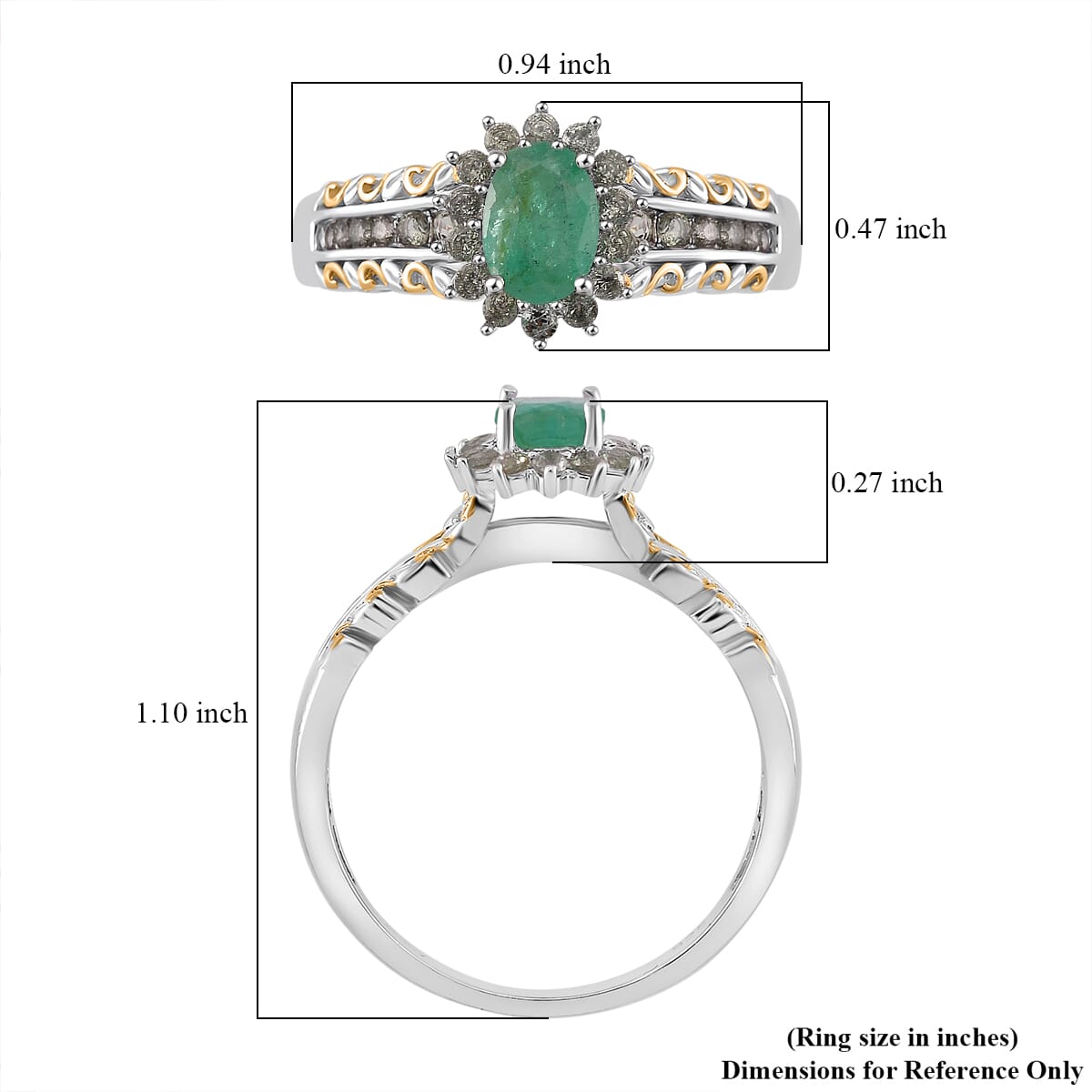 Kagem Zambian Emerald and Madagascar Green Sapphire 1.40 ctw Royal Bloom Ring in 18K Vermeil YG and Rhodium Over Sterling Silver (Size 9.0) image number 4