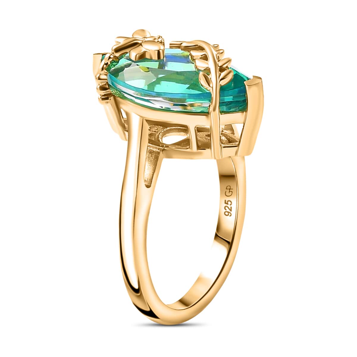 GP Trionfo Collection Premium Peacock Quartz (Triplet) 6.35 ctw Dragonfly Ring in 18K Vermeil Yellow Gold Over Sterling Silver (Size 10.0) image number 3