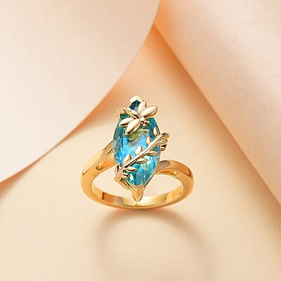 GP Trionfo Collection Premium Peacock Quartz (Triplet) 6.35 ctw Dragonfly Ring in 18K Vermeil Yellow Gold Over Sterling Silver (Size 6.0)