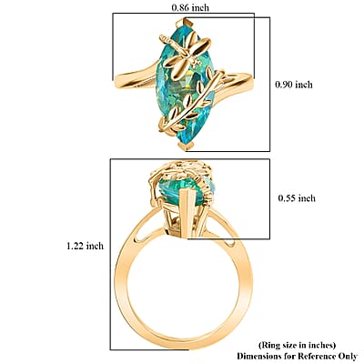 GP Trionfo Collection Premium Peacock Quartz (Triplet) 6.35 ctw Dragonfly Ring in 18K Vermeil Yellow Gold Over Sterling Silver (Size 6.0)