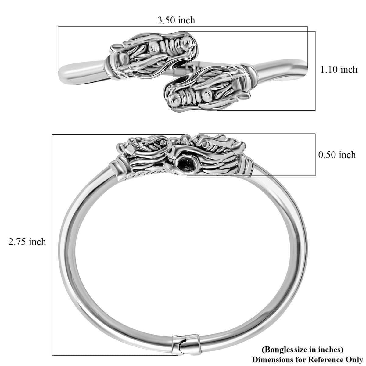 Dragon Bypass Bangle Bracelet in Sterling Silver (7.25 In) 15 Grams image number 4