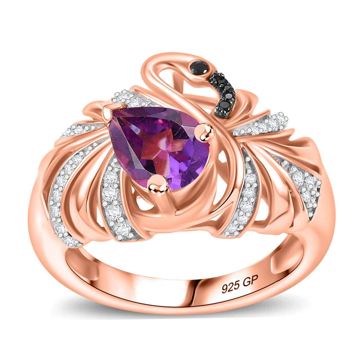 GP Trionfo Collection Rose De France Amethyst and Multi Gemstone 1.55 ctw Swan Ring in 18K Vermeil Rose Gold Over Sterling Silver (Size 7.0) image number 0