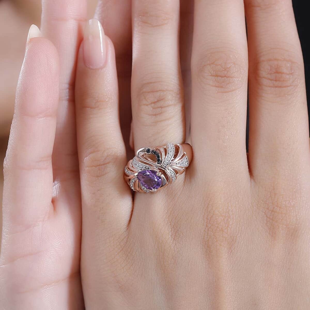 GP Trionfo Collection Rose De France Amethyst and Multi Gemstone 1.55 ctw Swan Ring in 18K Vermeil Rose Gold Over Sterling Silver (Size 7.0) image number 2