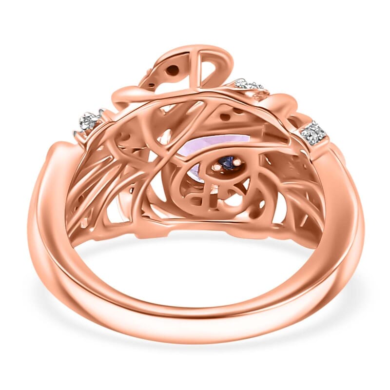 GP Trionfo Collection Rose De France Amethyst, Multi Gemstone Swan Ring in 18K Vermeil RG Over Sterling Silver (Size 7.0) 1.55 ctw