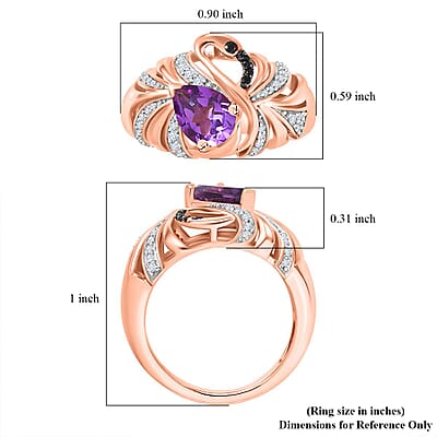 GP Trionfo Collection Rose De France Amethyst, Multi Gemstone Swan Ring in 18K Vermeil RG Over Sterling Silver (Size 7.0) 1.55 ctw