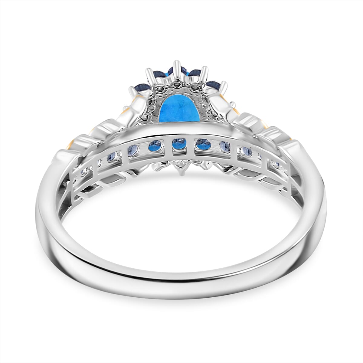 Malgache Neon Apatite and Madagasar Blue Sapphire 1.50 ctw Royal Bloom Ring 18K Vermeil YG and Rhodium Over Sterling Silver (Size 7.0) image number 3