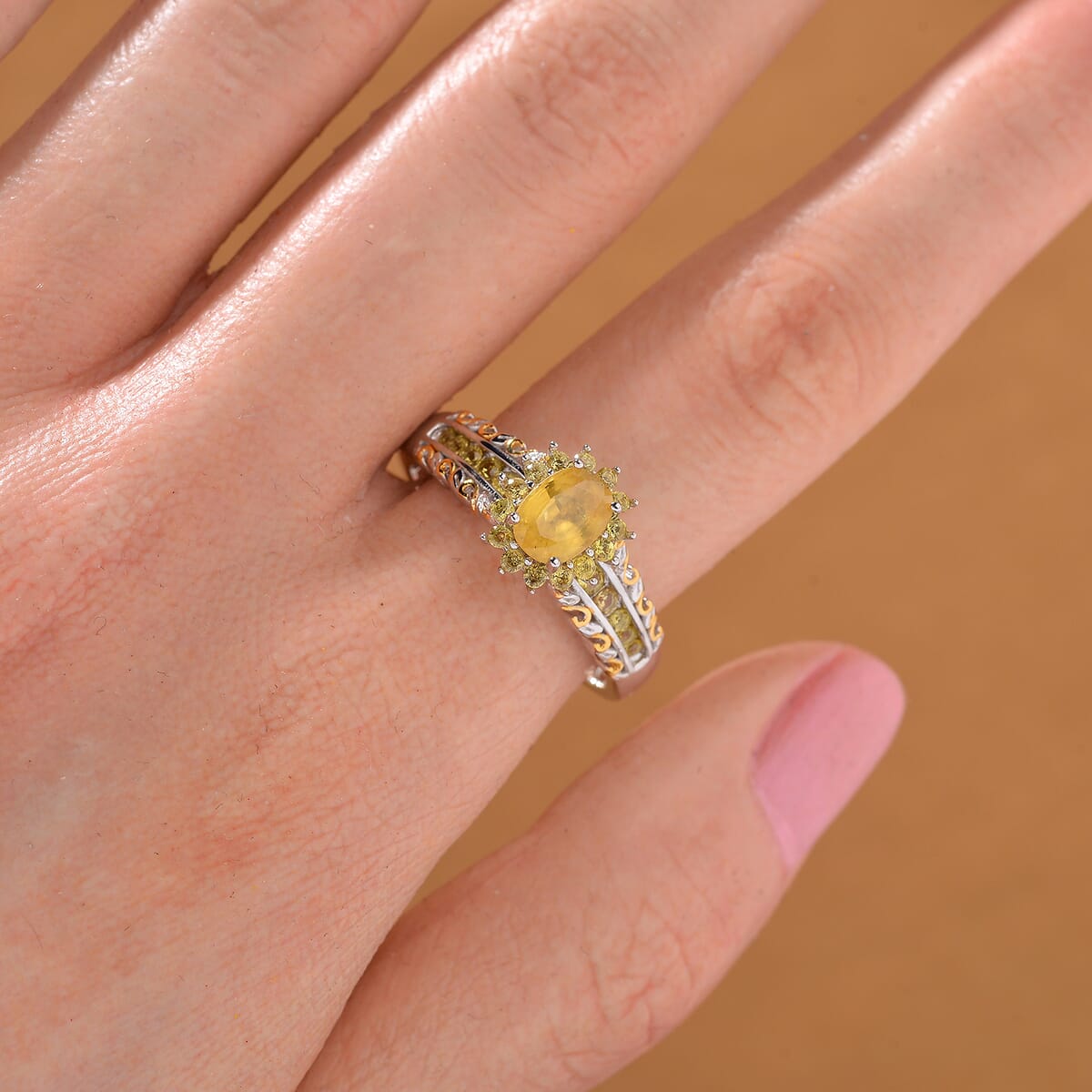 Madagascar Yellow Sapphire 1.75 ctw Royal Bloom Ring in 18K Vermeil YG and Rhodium Over Sterling Silver (Size 7.0) image number 1
