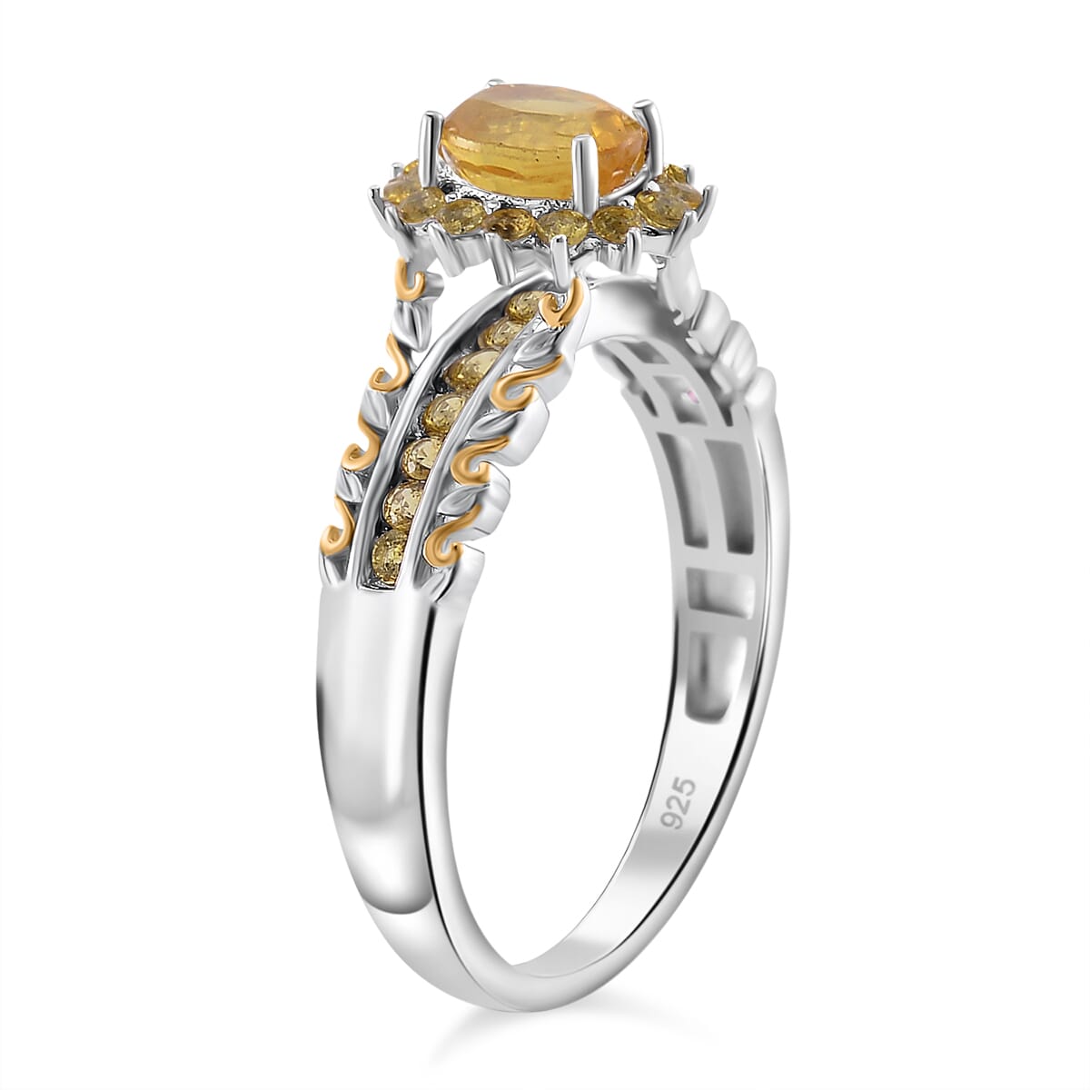 Madagascar Yellow Sapphire 1.75 ctw Royal Bloom Ring in 18K Vermeil YG and Rhodium Over Sterling Silver (Size 7.0) image number 2