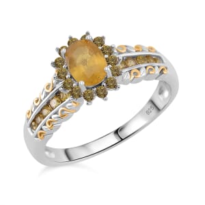 Madagascar Yellow Sapphire 1.75 ctw Royal Bloom Ring in 18K Vermeil YG and Rhodium Over Sterling Silver (Size 9.0)