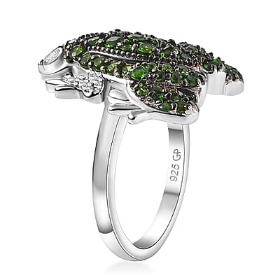 GP Trionfo Collection Chrome Diopside and White Zircon 1.70 ctw Frog Ring in Rhodium Over Sterling Silver (Size 10.0)