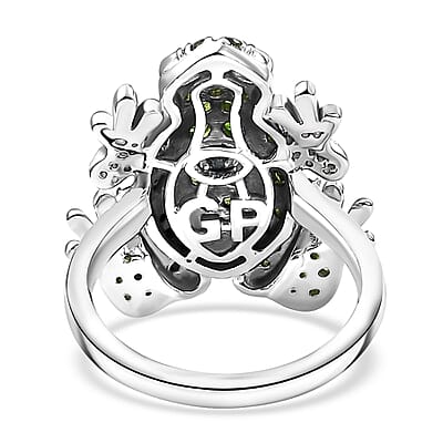 GP Trionfo Collection Chrome Diopside and White Zircon 1.70 ctw Frog Ring in Rhodium Over Sterling Silver (Size 10.0)