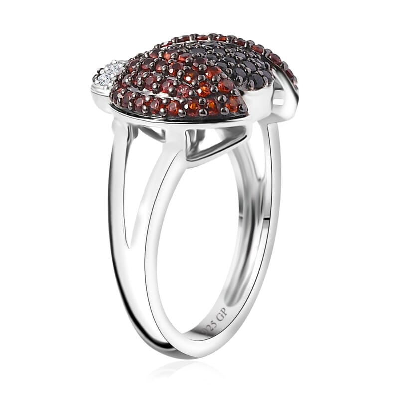 GP Trionfo Collection Thai Black Spinel and Multi Gemstone 1.00 ctw Ladybug Ring in Rhodium Over Sterling Silver (Size 10.0)