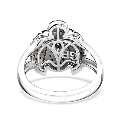 GP Trionfo Collection Thai Black Spinel and Multi Gemstone 1.00 ctw Ladybug Ring in Rhodium Over Sterling Silver (Size 10.0)