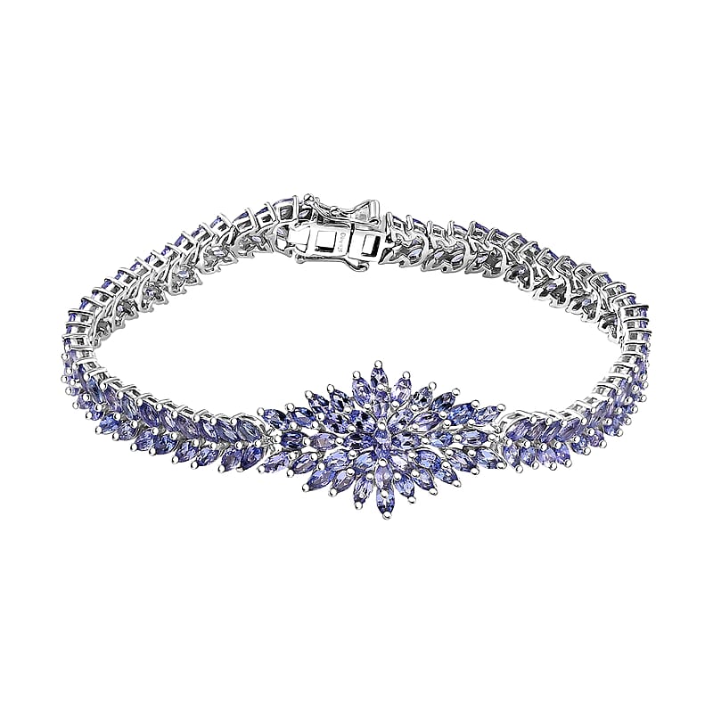 Tanzanite 12.50 ctw Floral Spray Bracelet in Rhodium Over Sterling Silver (7.25 In)