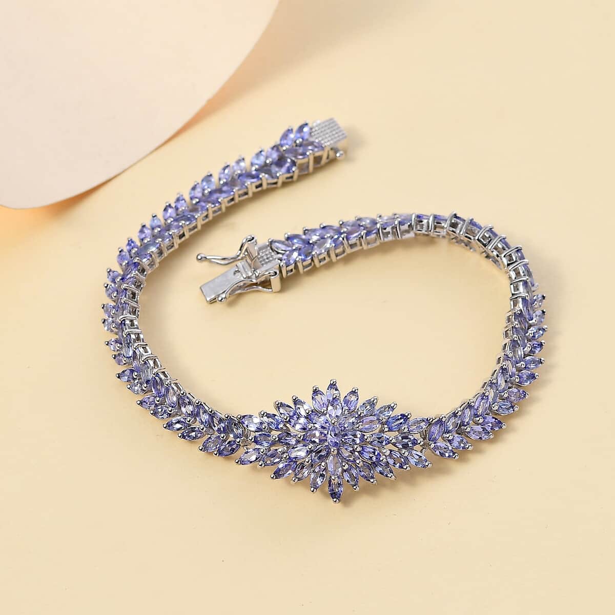 Tanzanite 12.50 ctw Floral Spray Bracelet in Rhodium Over Sterling Silver (7.25 In) image number 1