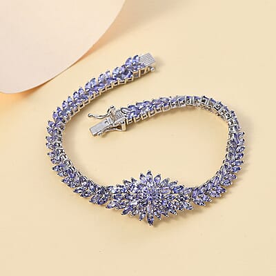 Tanzanite 12.50 ctw Floral Spray Bracelet in Rhodium Over Sterling Silver (7.25 In)