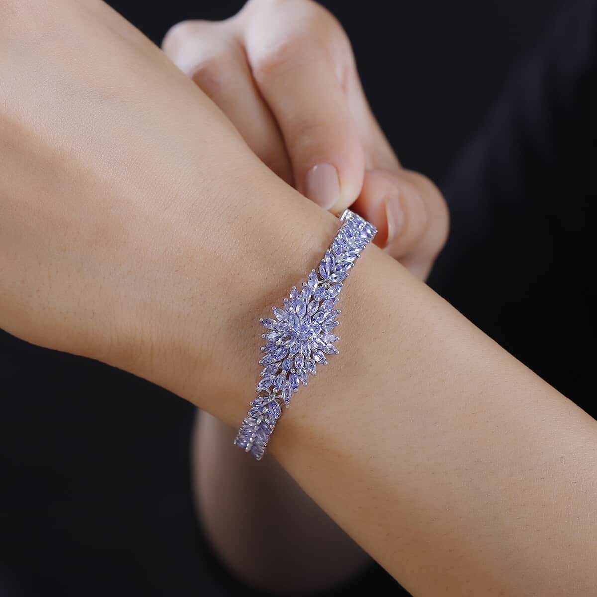 Tanzanite 12.50 ctw Floral Spray Bracelet in Rhodium Over Sterling Silver (7.25 In) image number 2