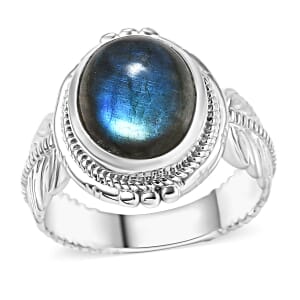 Karis Malagasy Labradorite 5.60 ctw Feather Ring in Platinum Bond (Size 10.0)