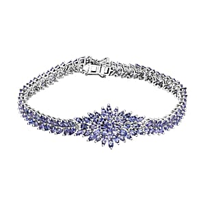 D'Joy Tanzanite 13.50 ctw Floral Spray Bracelet in Rhodium Over Sterling Silver (8.00 In)