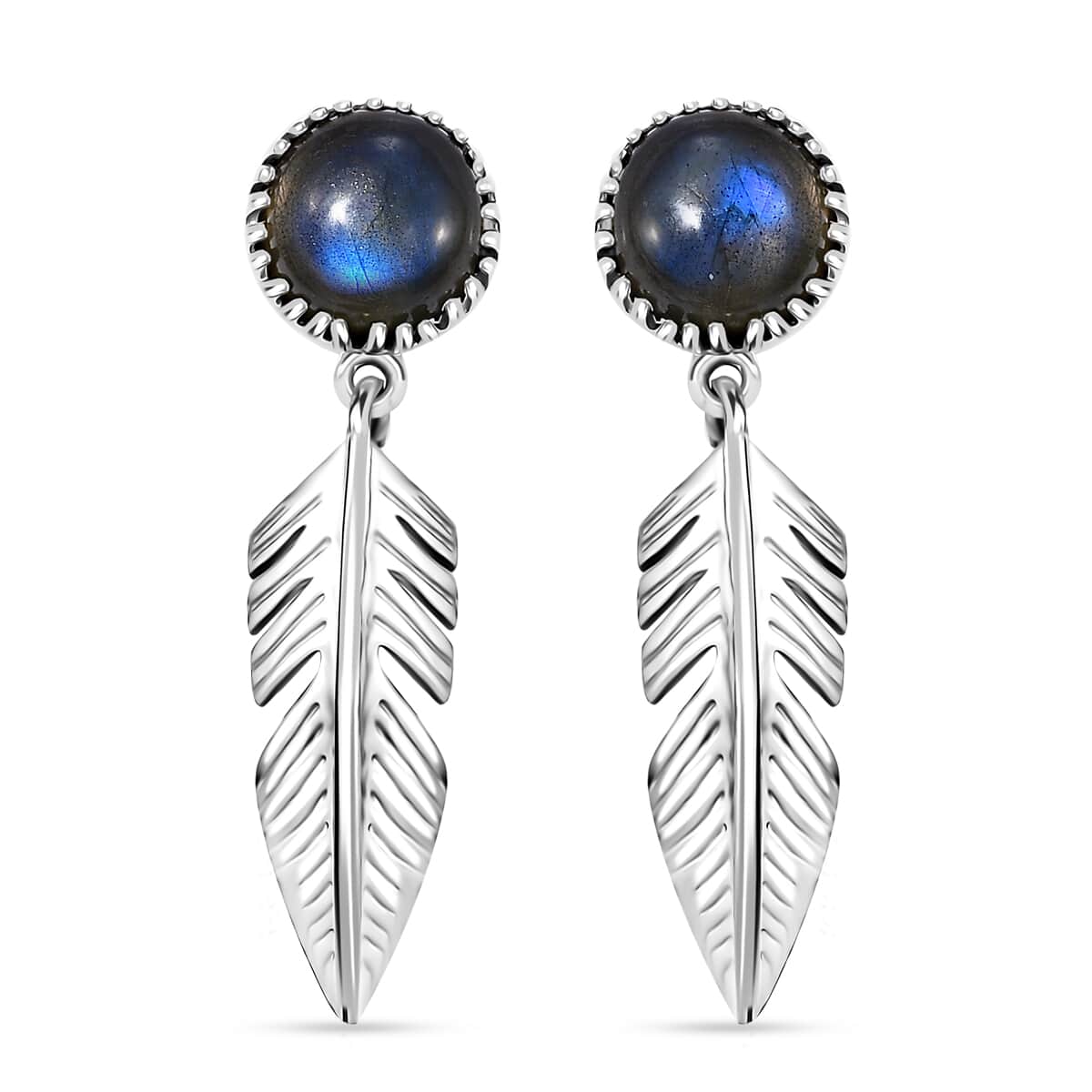 Karis Malagasy Labradorite 5.10 ctw Feather Earrings in Platinum Bond image number 0