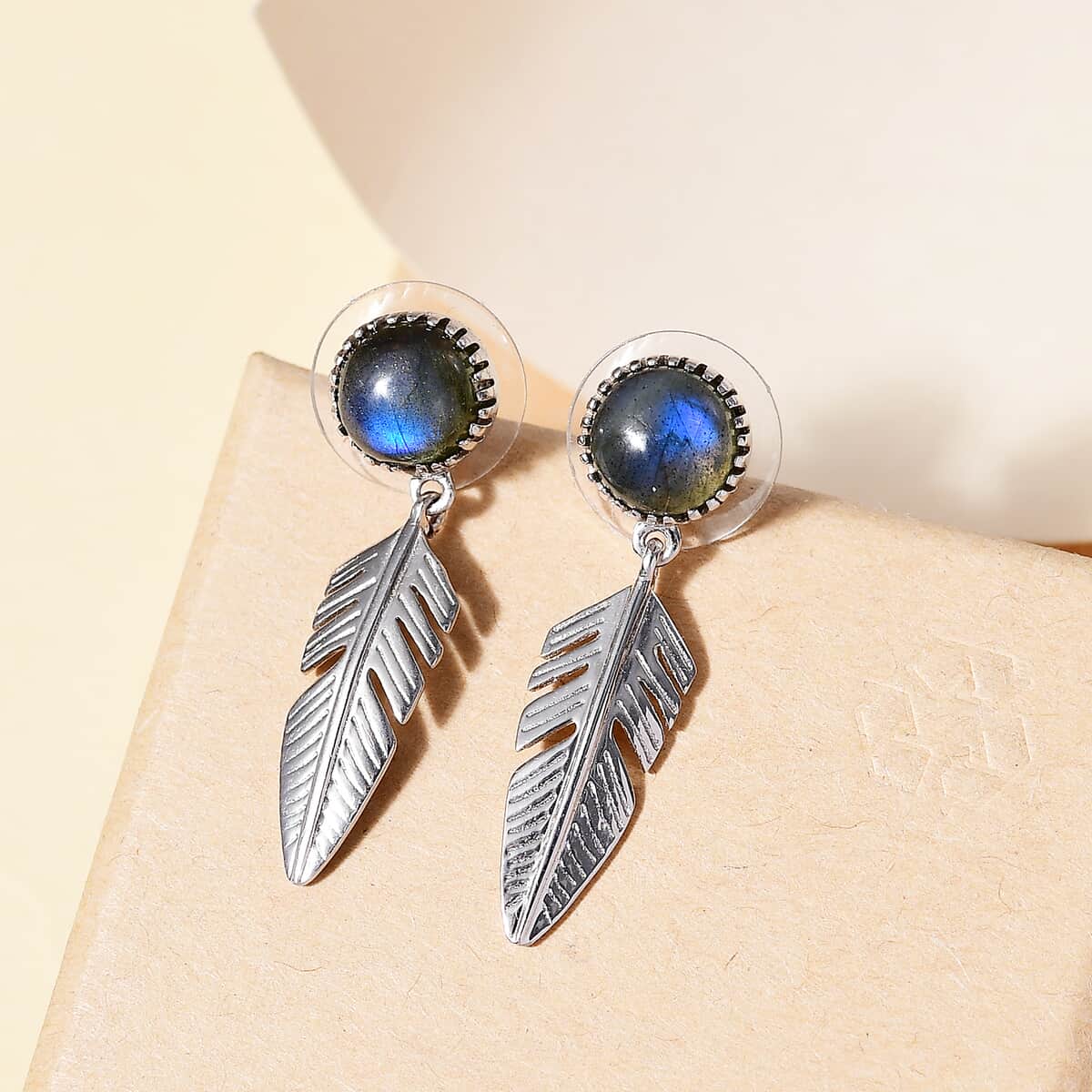 Karis Malagasy Labradorite 5.10 ctw Feather Earrings in Platinum Bond image number 1