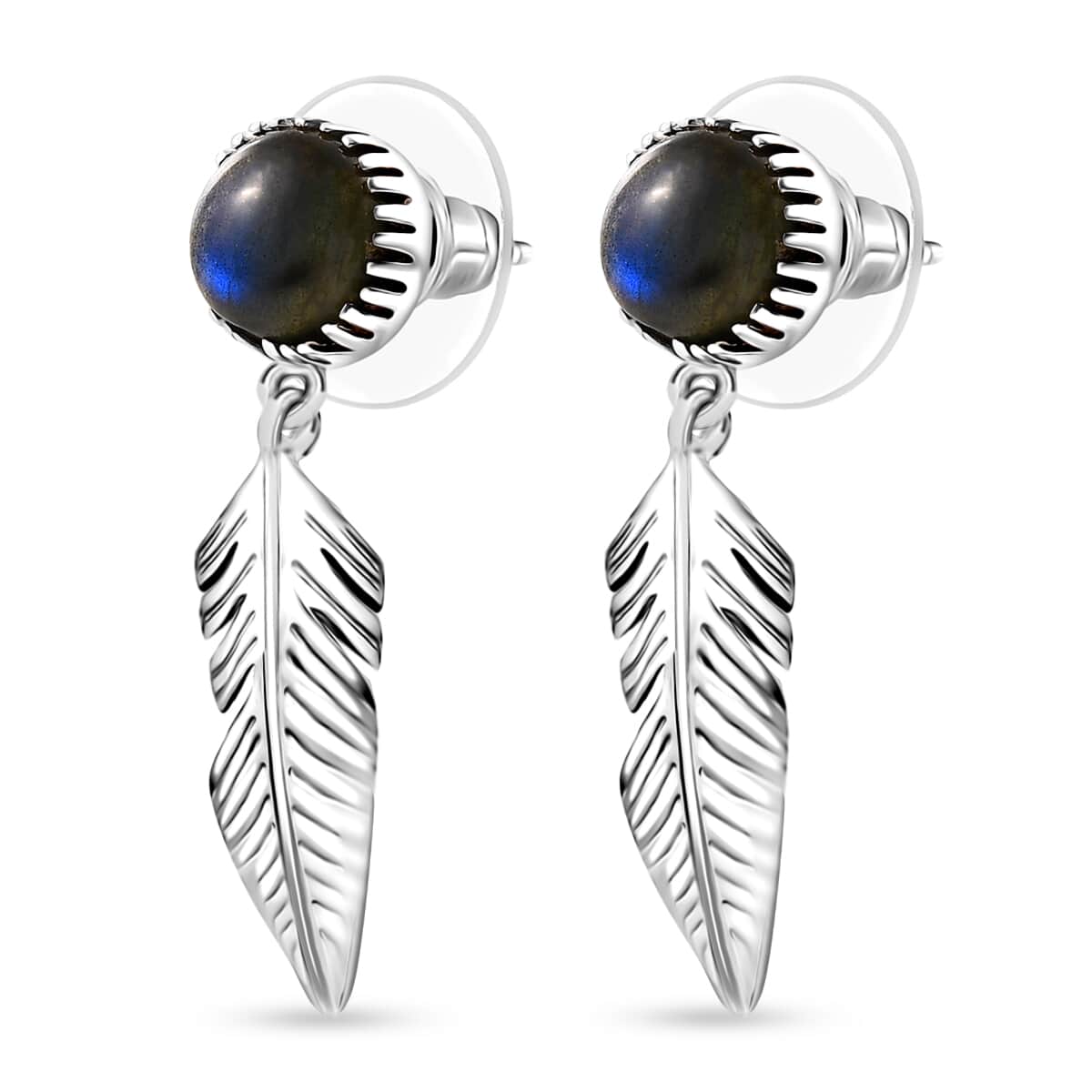 Karis Malagasy Labradorite 5.10 ctw Feather Earrings in Platinum Bond image number 3