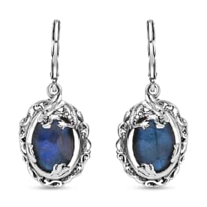 Karis Malagasy Labradorite 13.65 ctw Dragon Earrings in Platinum Bond