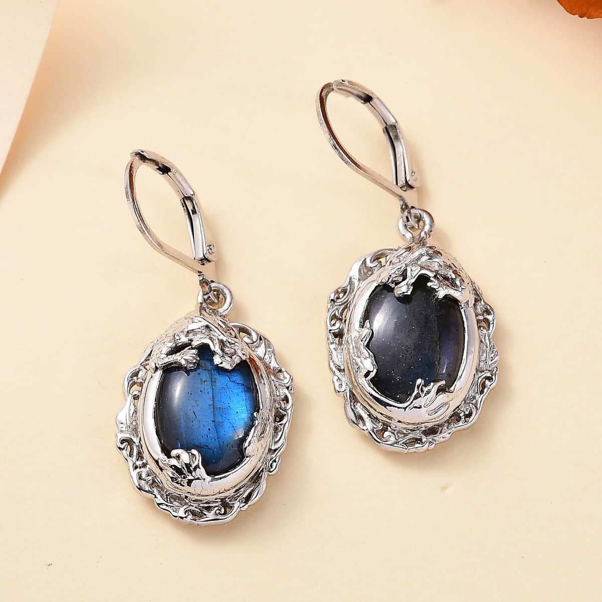 Karis Malagasy Labradorite 13.65 ctw Dragon Earrings in Platinum Bond image number 1