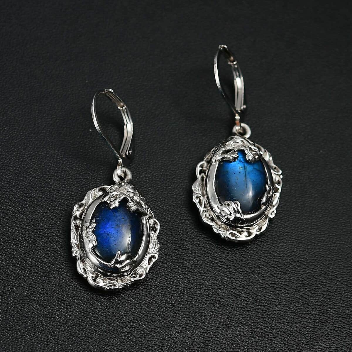 Karis Malagasy Labradorite 13.65 ctw Dragon Earrings in Platinum Bond image number 2