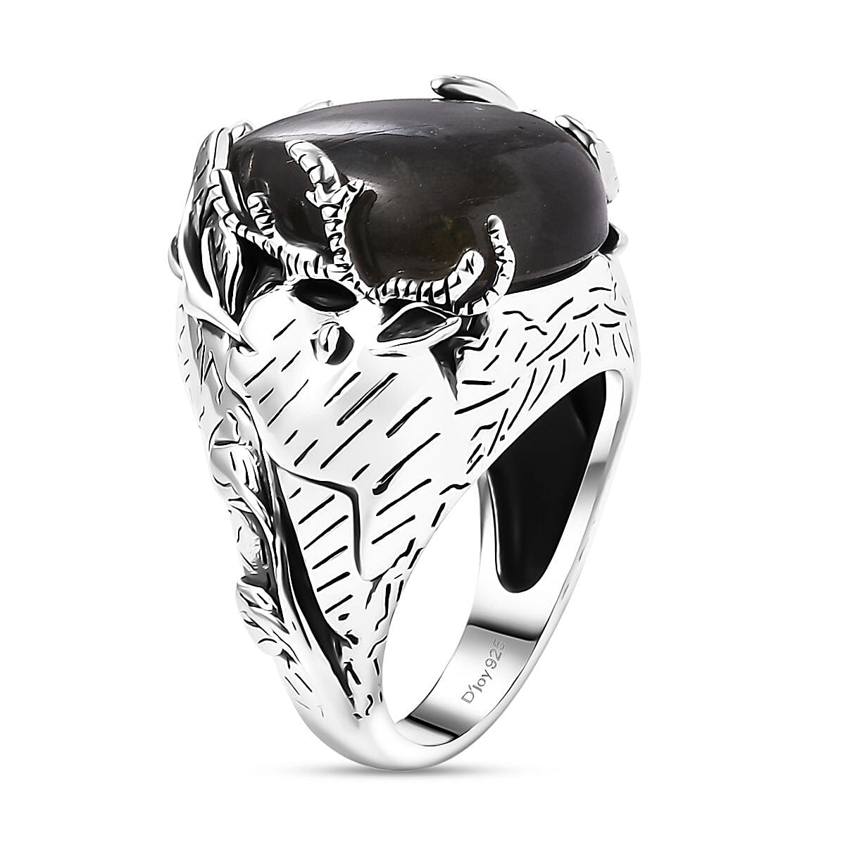 Artisan Crafted Malagasy Labradorite 11.80 ctw Dear Face Ring in Platinum Over Sterling Silver (Size 10.0)