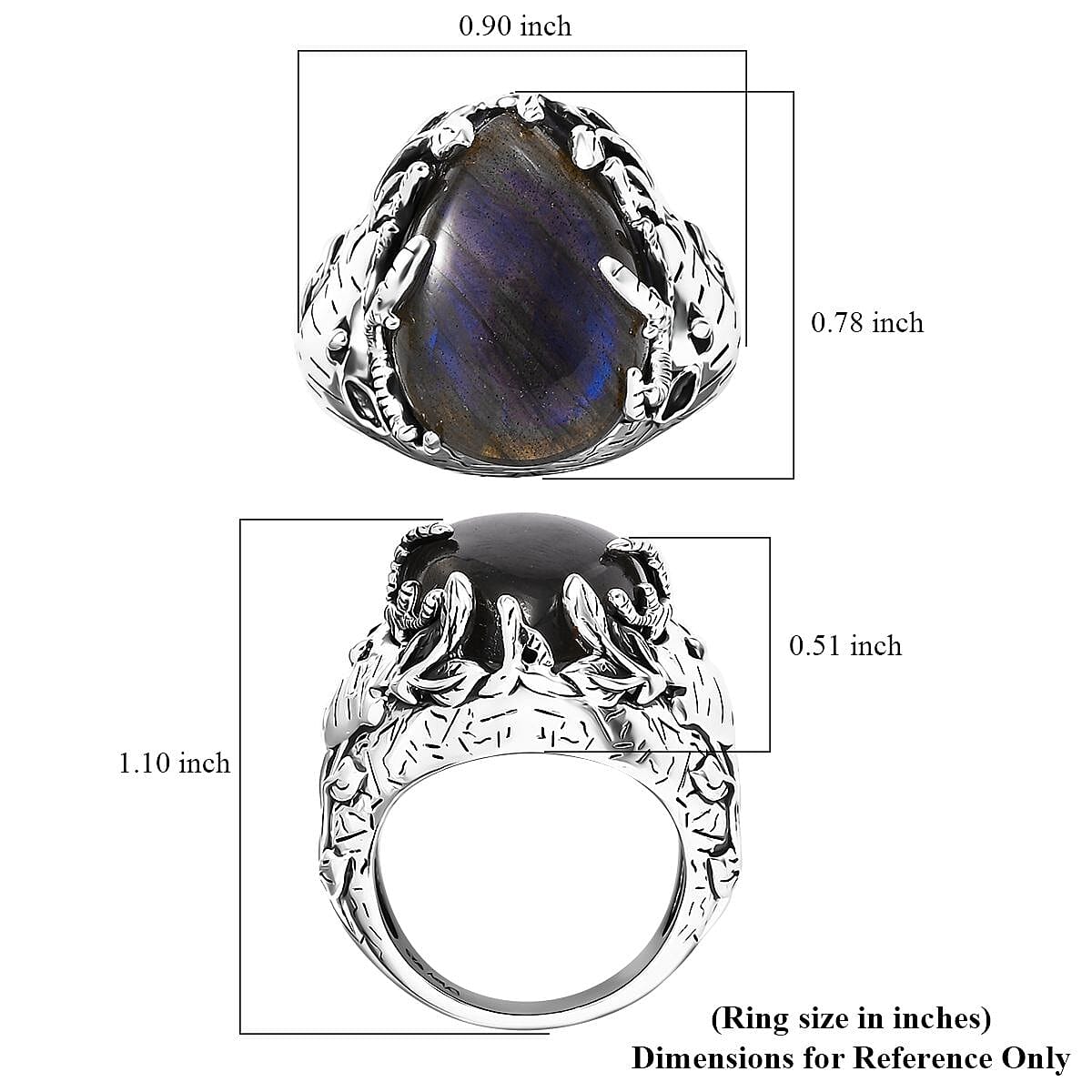 Artisan Crafted Malagasy Labradorite 11.80 ctw Dear Face Ring in Platinum Over Sterling Silver (Size 10.0)