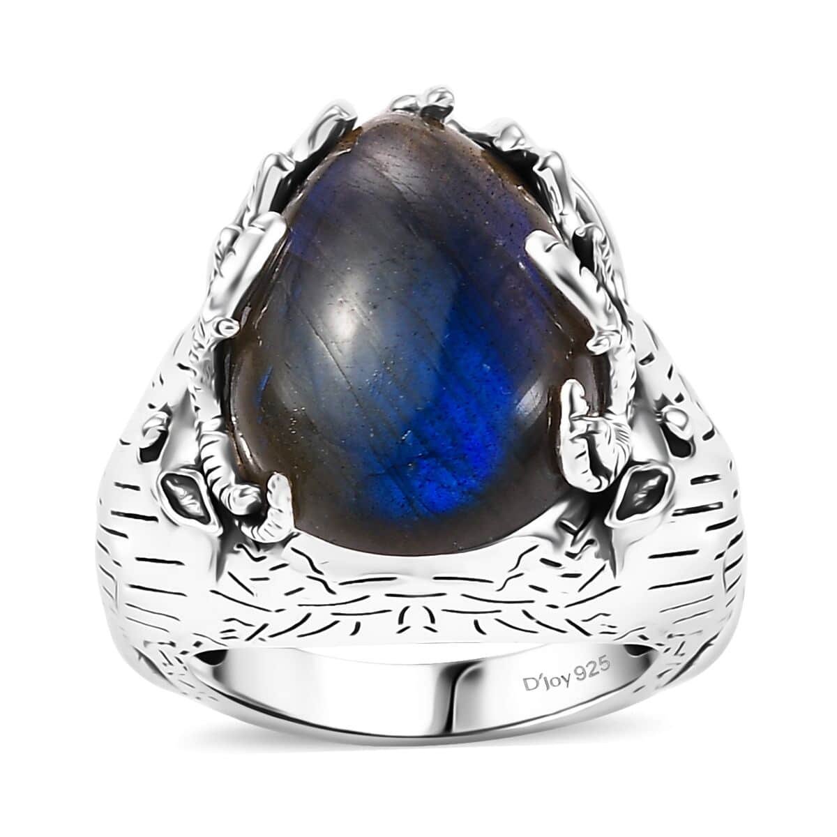 Artisan Crafted Malagasy Labradorite 11.80 ctw Dear Face Ring in Platinum Over Sterling Silver (Size 6.0) image number 0