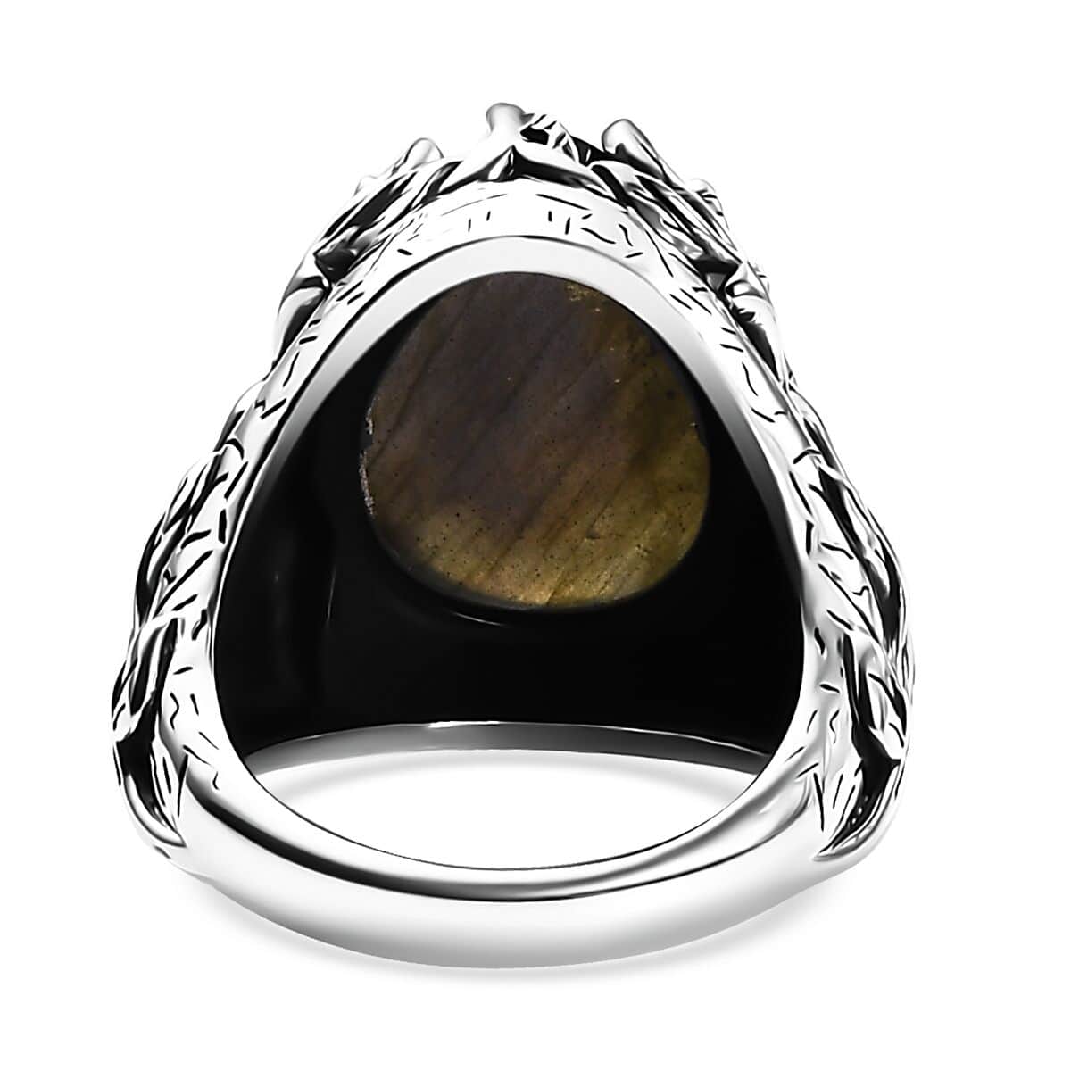 Artisan Crafted Malagasy Labradorite 11.80 ctw Dear Face Ring in Platinum Over Sterling Silver (Size 6.0) image number 5