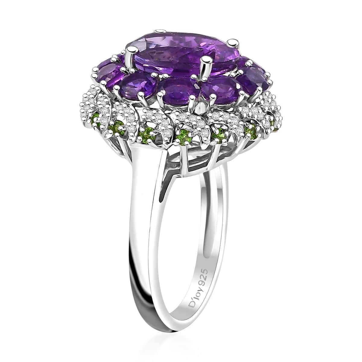 Moroccan Amethyst and Multi Gemstone 5.85 ctw Floral Ring in Rhodium Over Sterling Silver (Size 10.0) image number 3