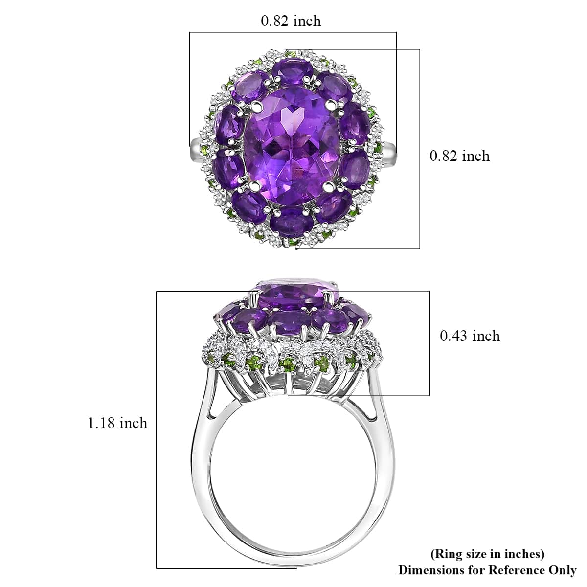 Moroccan Amethyst and Multi Gemstone 5.85 ctw Floral Ring in Rhodium Over Sterling Silver (Size 10.0) image number 5