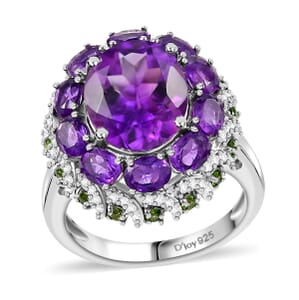 Moroccan Amethyst and Multi Gemstone 5.85 ctw Floral Ring in Rhodium Over Sterling Silver (Size 8.0)
