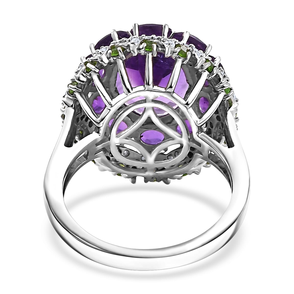 Moroccan Amethyst and Multi Gemstone 5.85 ctw Floral Ring in Rhodium Over Sterling Silver (Size 8.0) image number 4