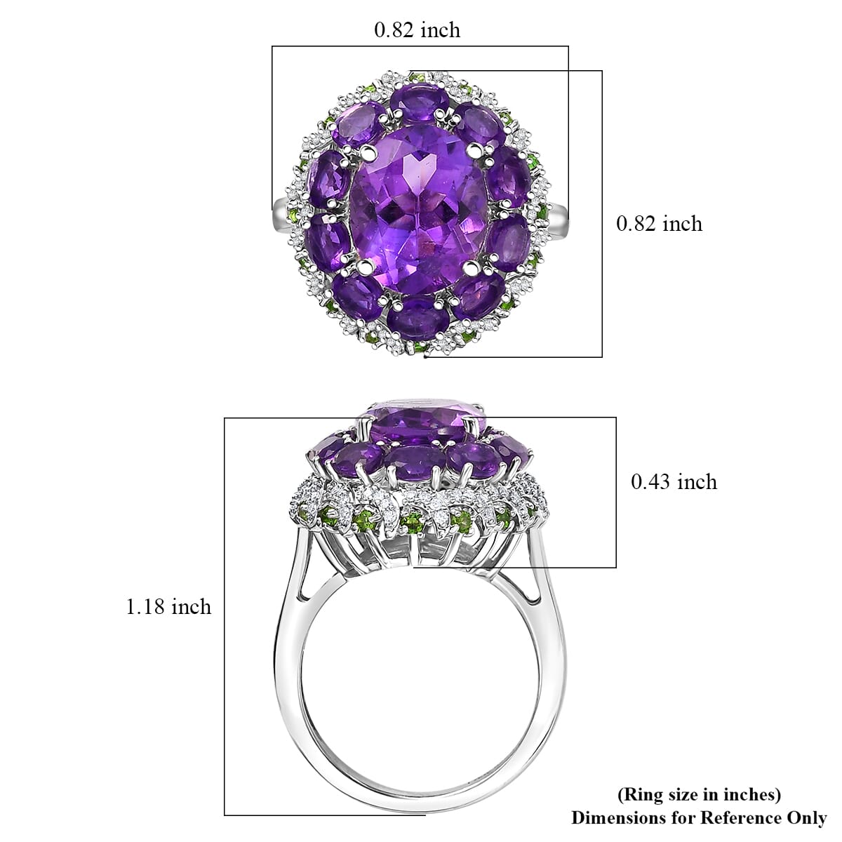 Moroccan Amethyst and Multi Gemstone 5.85 ctw Floral Ring in Rhodium Over Sterling Silver (Size 8.0) image number 5