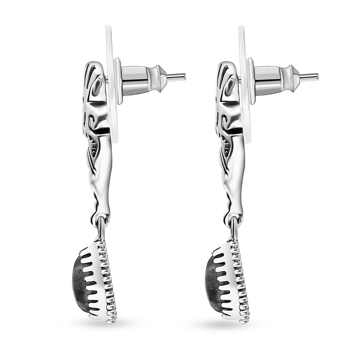 D'Joy Artisan Crafted Malagasy Labradorite 1.85 ctw Kokopelli Earrings in Sterling Silver